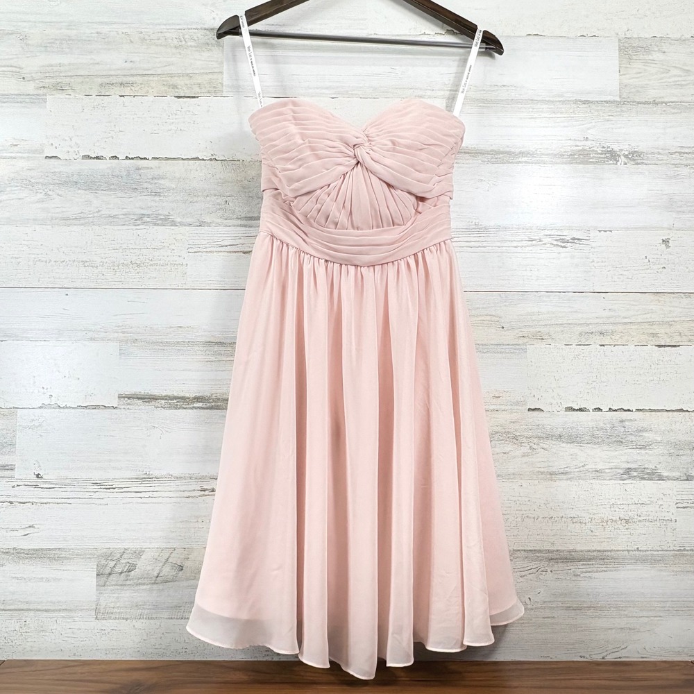 Mori Lee Strapless Chiffon Dress Womens 6 Blush Pink Ruched‎ Sweetheart Coquette